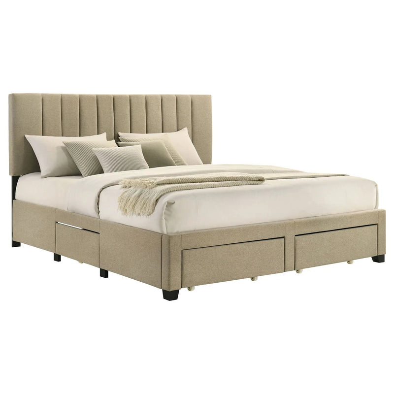 Wheatland 4-drawer Upholstered Eastern King Storage Bed Brown by Unique Piece Furniture
