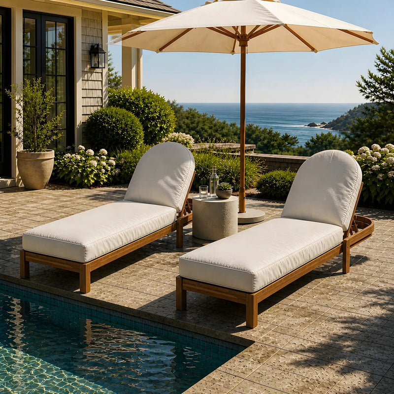 Patio Acacia Wood Chaise Lounge Chairs with Adjustable Backrest Set of 2 by HouseOfZazla