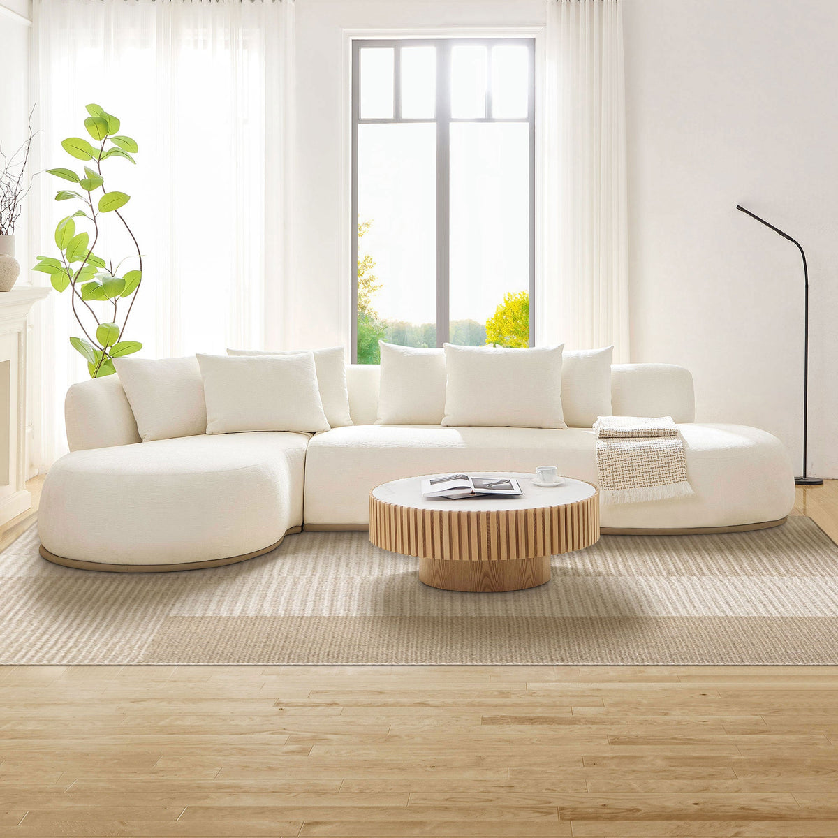 Oversized L-Shape Sectional Sofa with Ottoman with Spacious Seating - Beige, photo 3 of 10