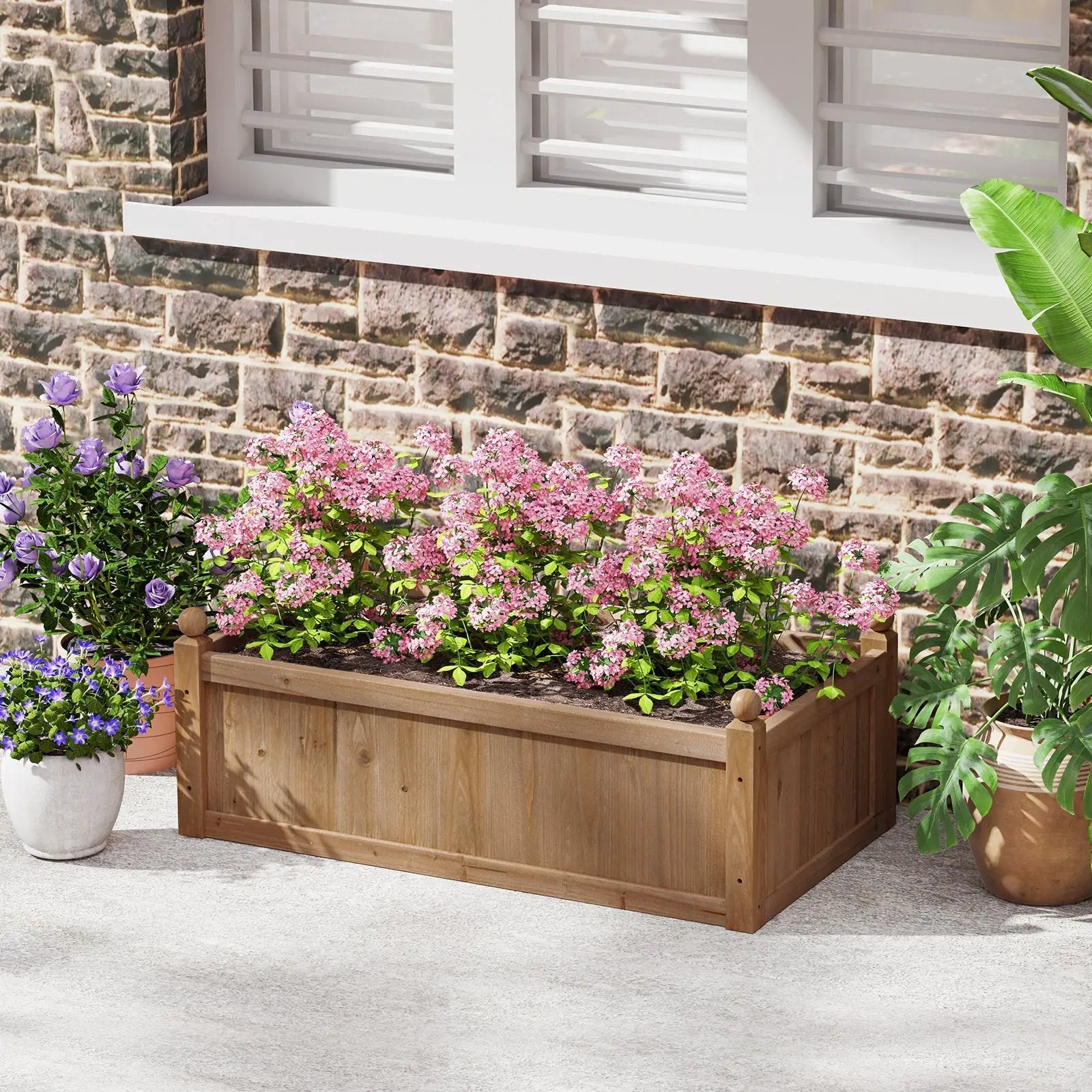 46 x 24 x 16 Inch Rectangular Planter Box with Drainage Holes for Backyard Garden Lawn-Brown by DirectDeals