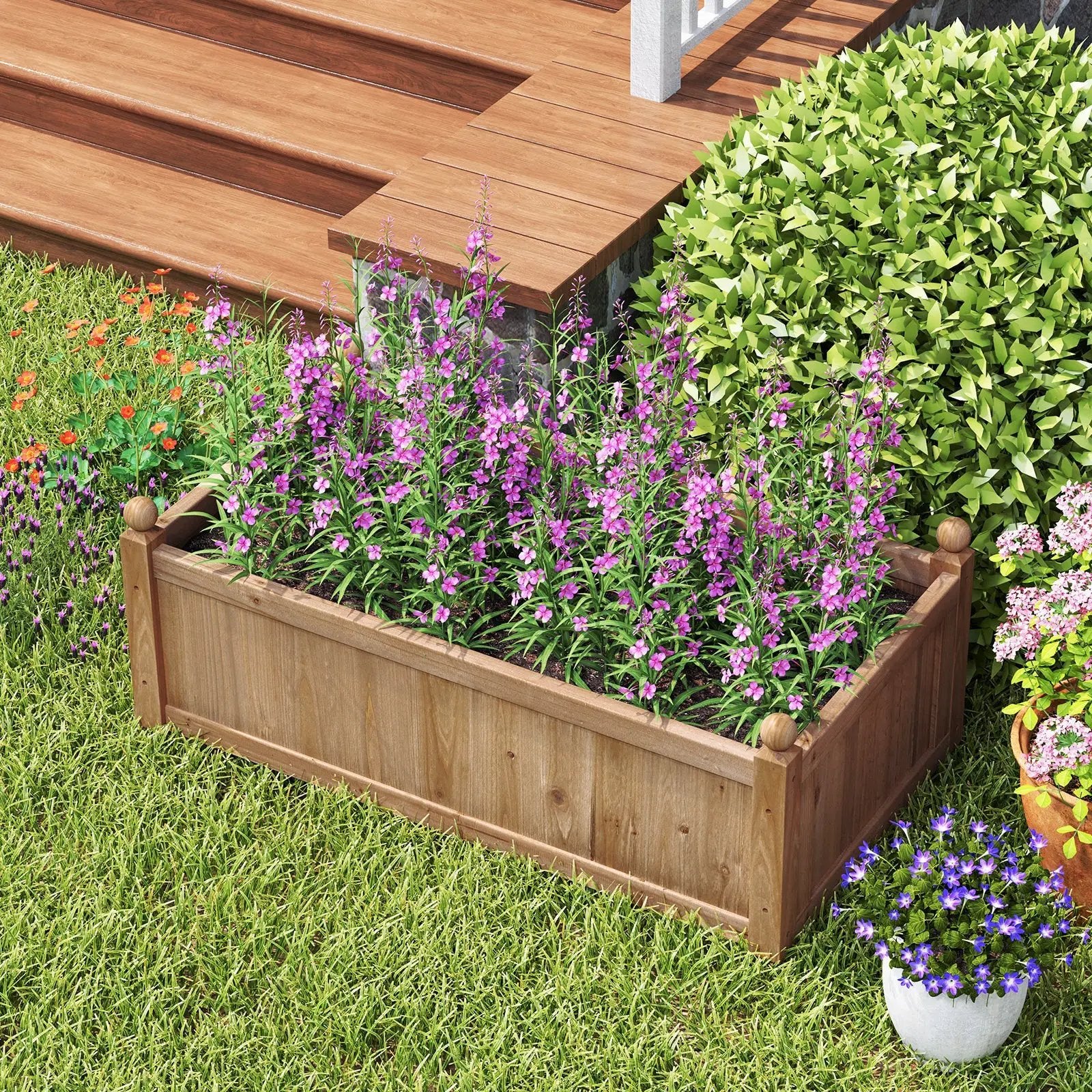 46 x 24 x 16 Inch Rectangular Planter Box with Drainage Holes for Backyard Garden Lawn-Brown by DirectDeals