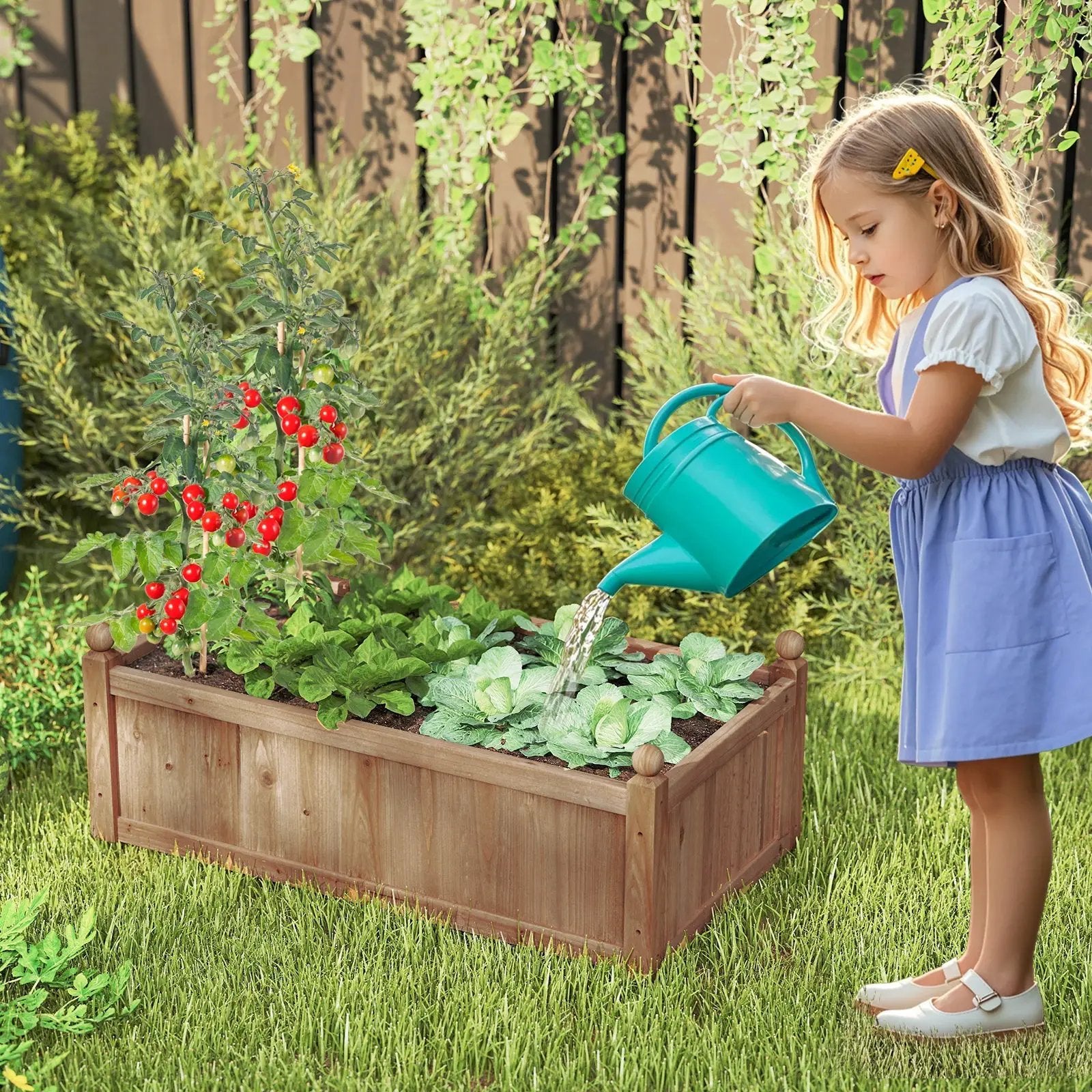 46 x 24 x 16 Inch Rectangular Planter Box with Drainage Holes for Backyard Garden Lawn-Brown by DirectDeals