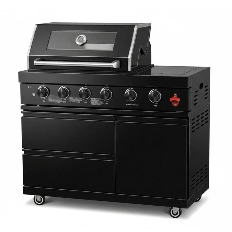 46" Four Burners Black Outdoor Kitchen Islands Grill + Side Burner by Chery Industrial