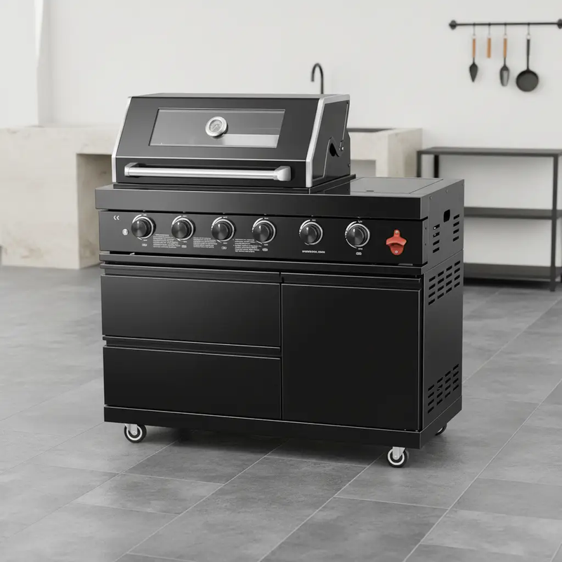 46" Black 4-Burner Outdoor Kitchen Islands Grill Side Burner by Chery Industrial