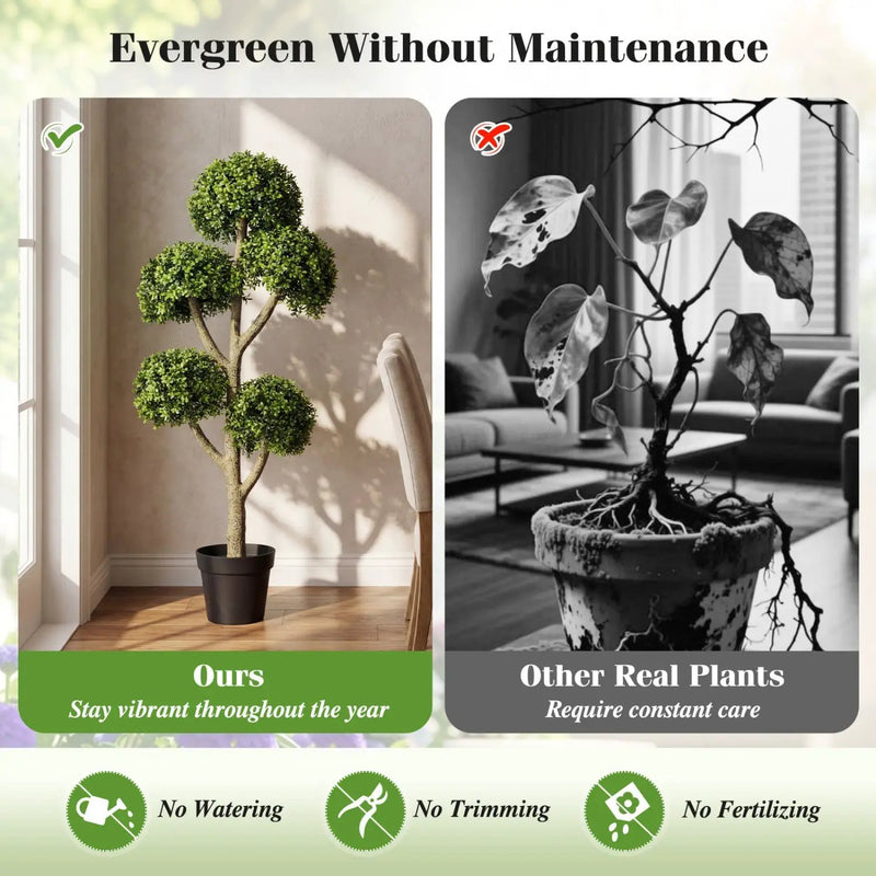 46-Inch Artificial Boxwood Topiary Tree Fake Potted Boxwood Tree with 5 Ball by DirectDeals
