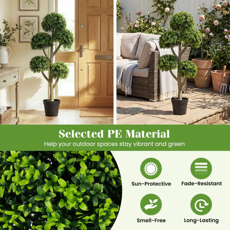 46-Inch Artificial Boxwood Topiary Tree Fake Potted Boxwood Tree with 5 Ball by DirectDeals