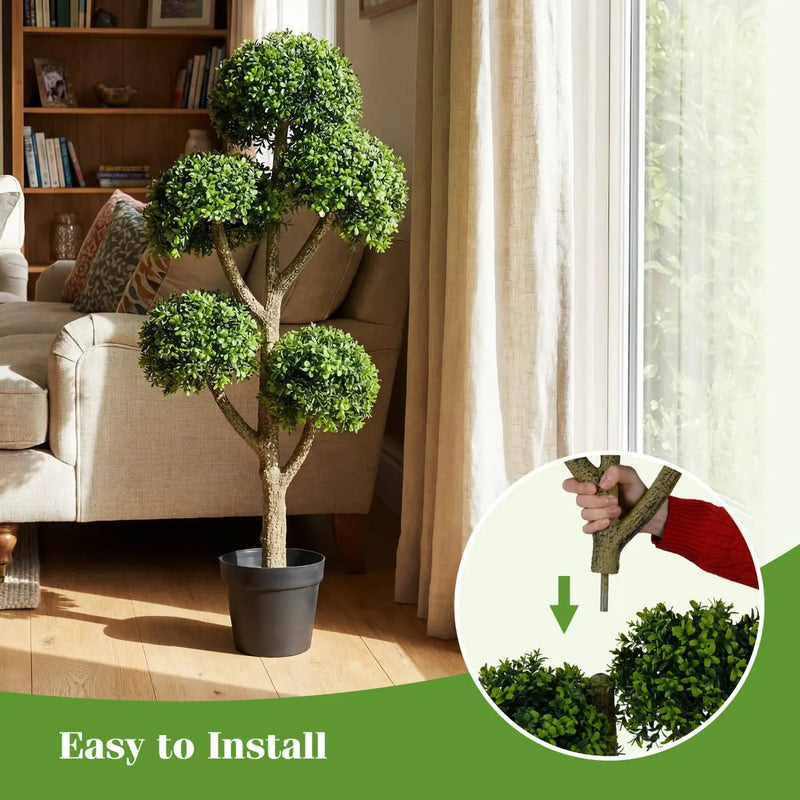 46-Inch Artificial Boxwood Topiary Tree Fake Potted Boxwood Tree with 5 Ball by DirectDeals