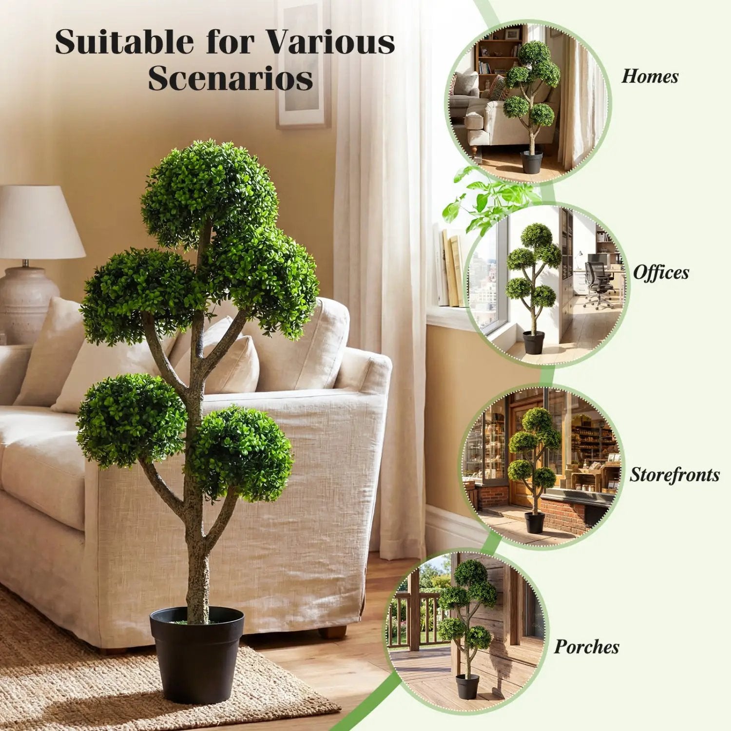 46-Inch Artificial Boxwood Topiary Tree Fake Potted Boxwood Tree with 5 Ball by DirectDeals