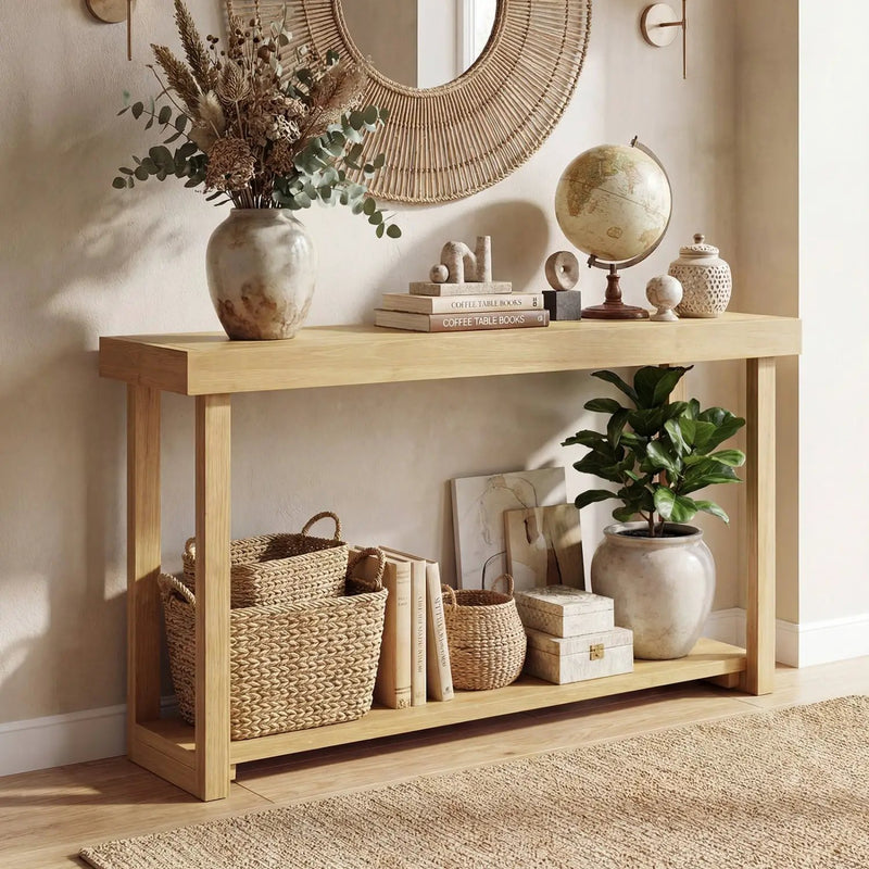 46 Inch Solid Wood Console Table 2-Tier Narrow Farmhouse Sofa Table by DirectDeals