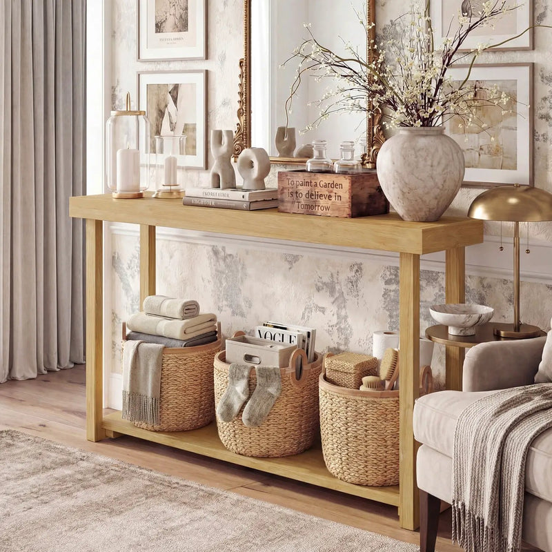 46 Inch Solid Wood Console Table 2-Tier Narrow Farmhouse Sofa Table by DirectDeals