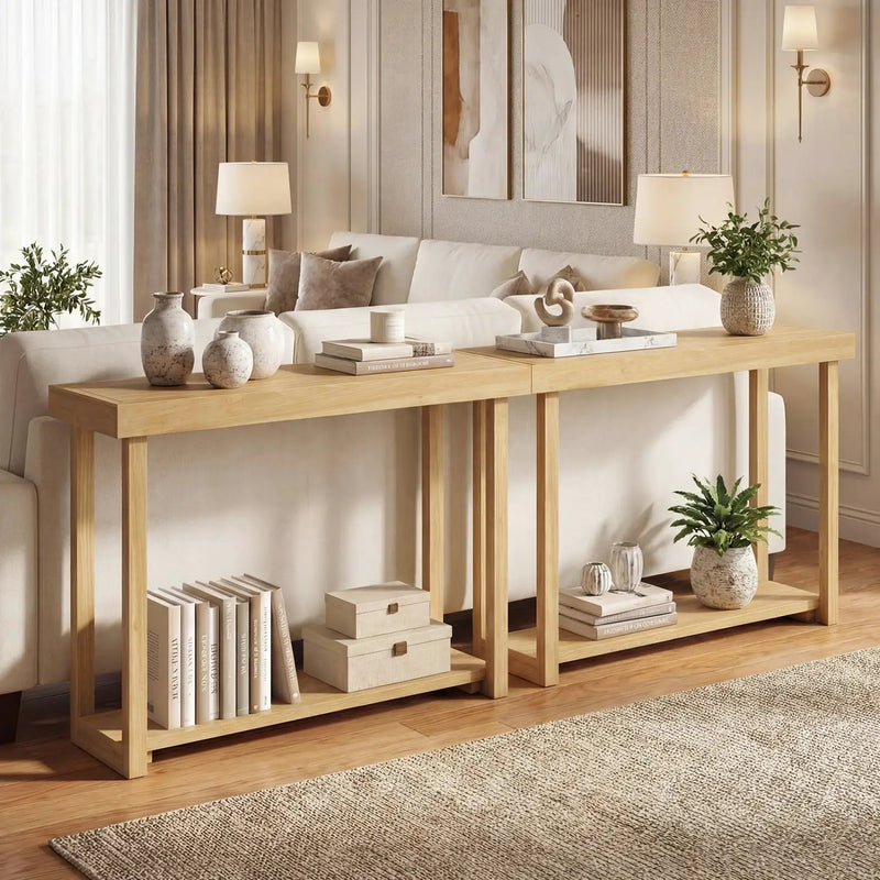 46 Inch Solid Wood Console Table 2-Tier Narrow Farmhouse Sofa Table by DirectDeals