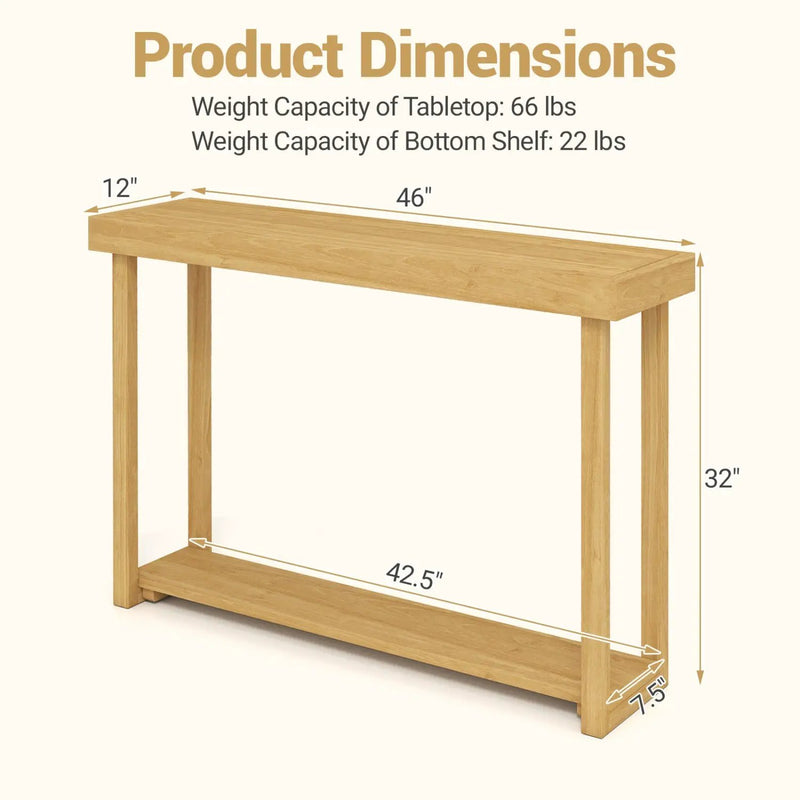 46 Inch Solid Wood Console Table 2-Tier Narrow Farmhouse Sofa Table by DirectDeals