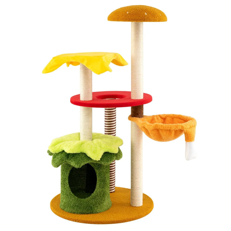 46 Inch Tall Cat Tree Multi-Level with Padded Perch and Hanging Basket Bed by DirectDeals