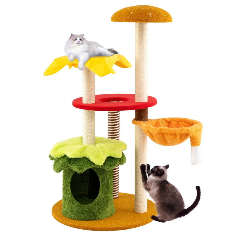 46 Inch Tall Cat Tree Multi-Level with Padded Perch and Hanging Basket Bed by DirectDeals