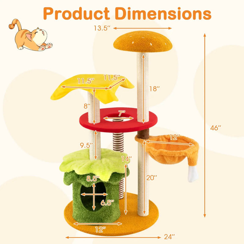 46 Inch Tall Cat Tree Multi-Level with Padded Perch and Hanging Basket Bed by DirectDeals