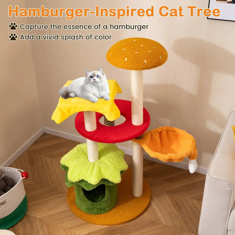 46 Inch Tall Cat Tree Multi-Level with Padded Perch and Hanging Basket Bed by DirectDeals