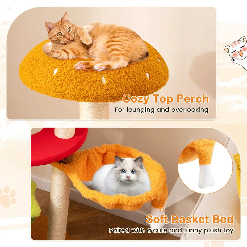46 Inch Tall Cat Tree Multi-Level with Padded Perch and Hanging Basket Bed by DirectDeals