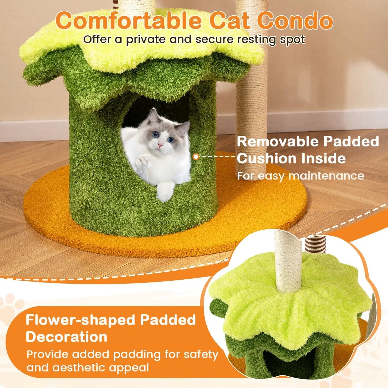 46 Inch Tall Cat Tree Multi-Level with Padded Perch and Hanging Basket Bed by DirectDeals