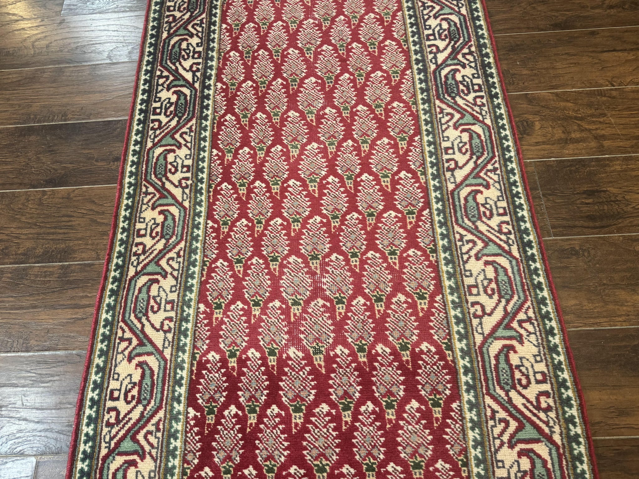 Persian Tabriz Runner Rug 3x16, Paisley Boteh Design, Red and Cream, Rug for Hallway, 16ft Wool Runner by Jewel Rugs