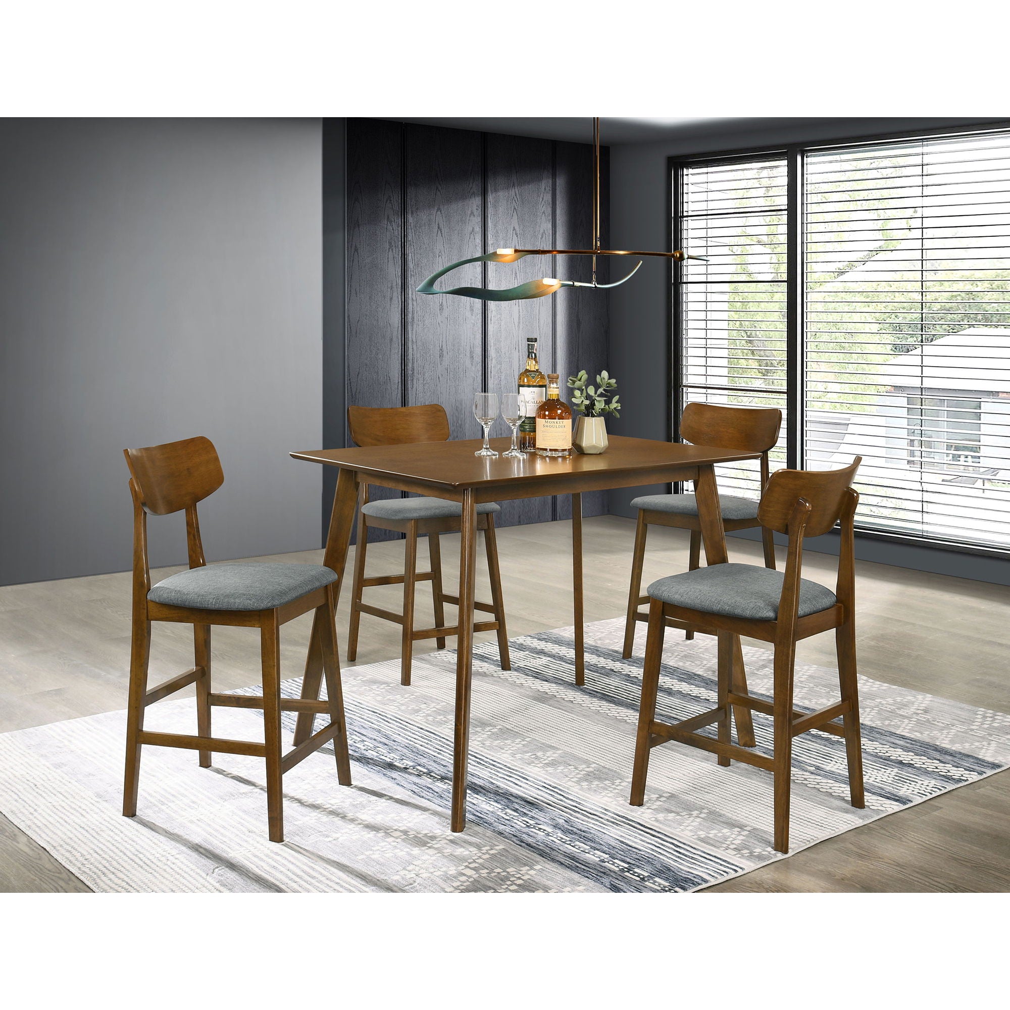 Aston - 5 Piece Counter Height Dining Set With Bent Backs And Upholstered Seats - Walnut by HouseOfZazla