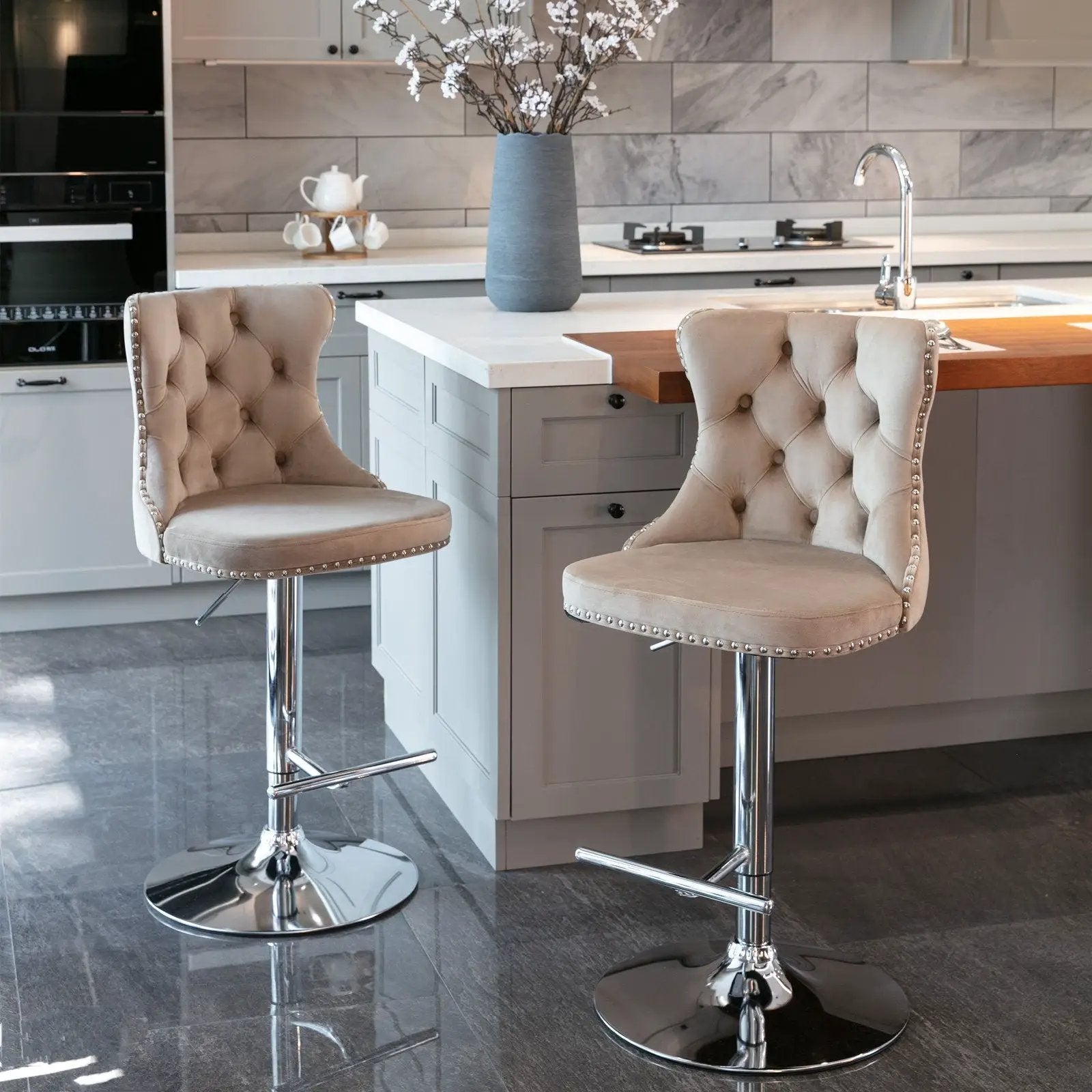 Swivel Barstools Adjusatble Seat Height From 25-33", Modern Upholstered Base Bar Stools With Backs Comfortable Tufted For Home Pub And Kitchen Island (Set of 2) by Unique Piece Furniture