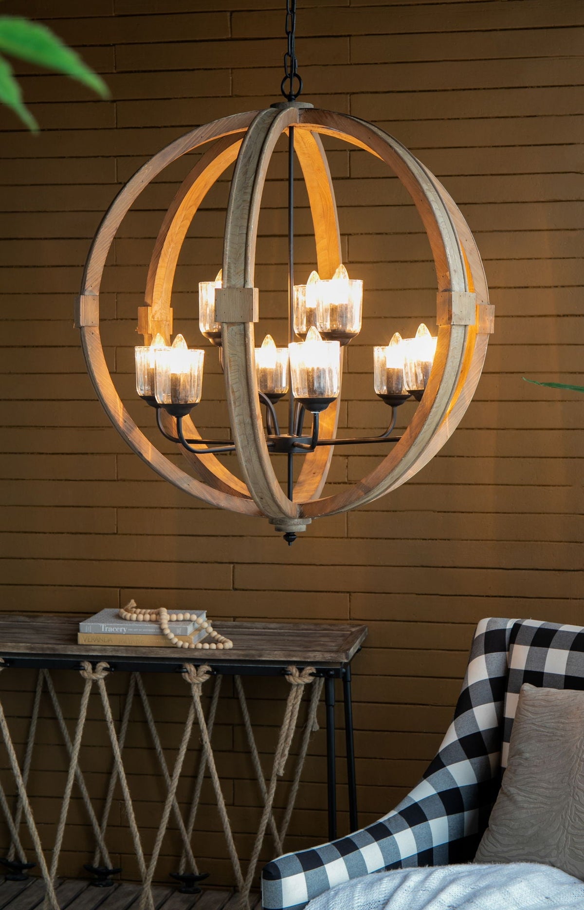 Hanging Light Fixture Chandelier with Adjustable Chain - Light Brown or White, photo 9 of 22