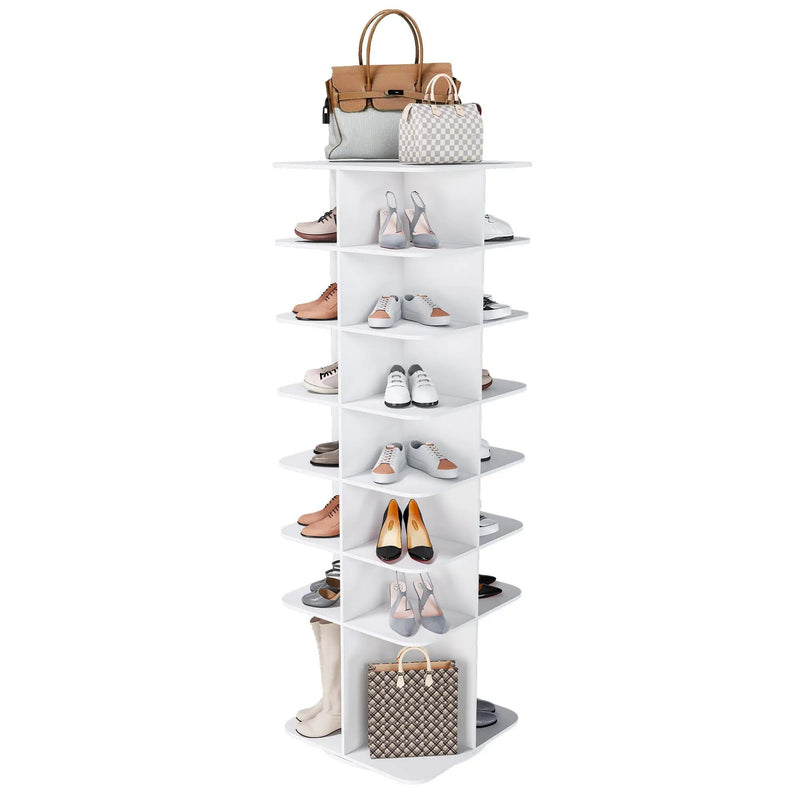 7 Tier Square Rotating Shoe Rack Tower With 360° Spinning Organizer - White by HouseOfZazla
