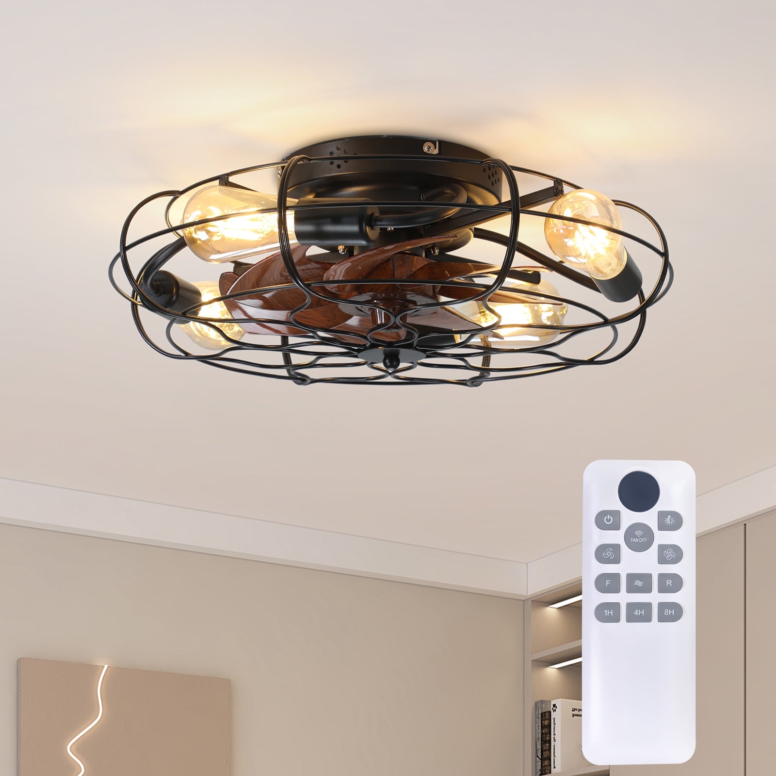 19.7" Industrial Caged Ceiling Fan with Light by HouseOfZazla