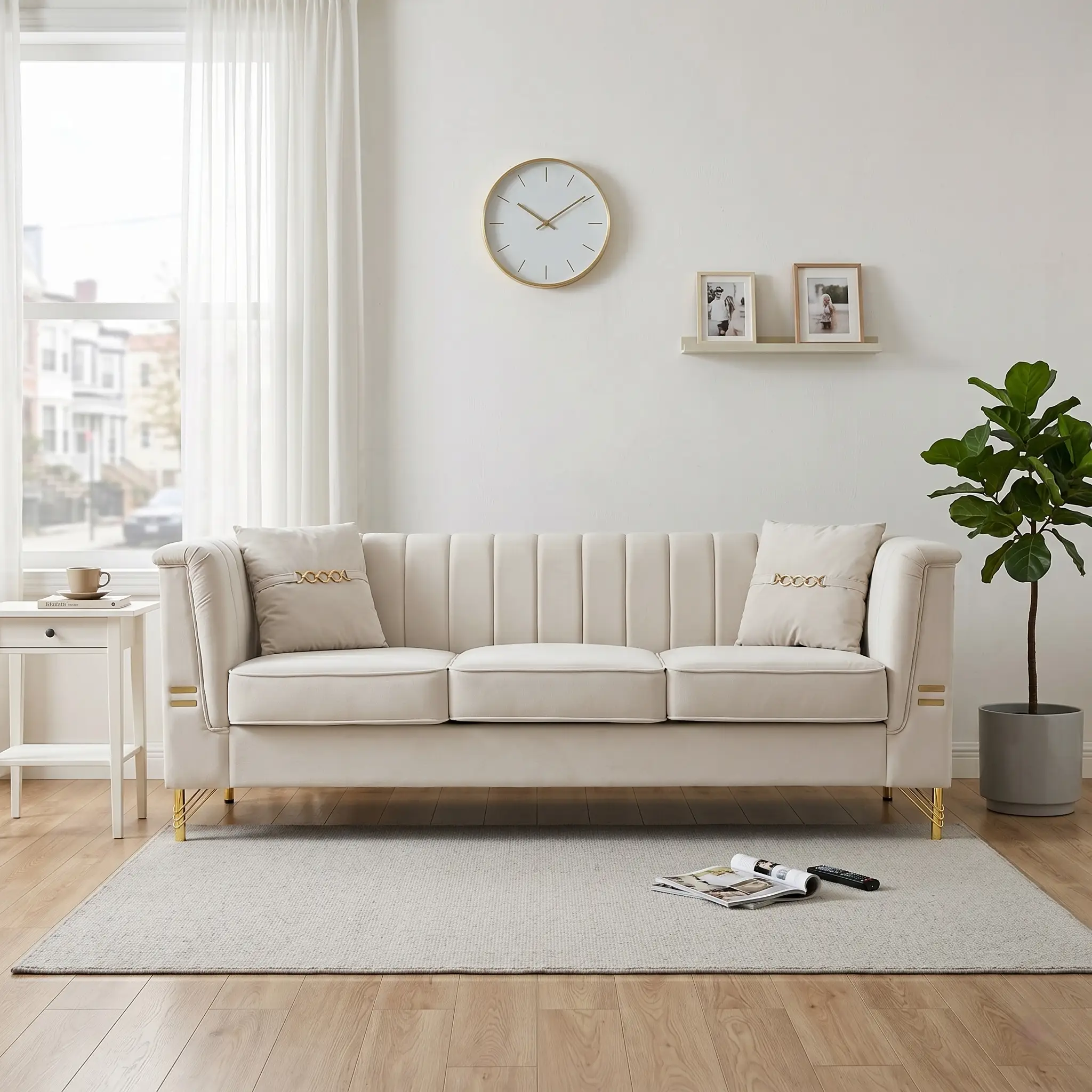 FX-P82B-BE (834-3 Sofa) Velvet 3-Seater Sofa by HouseOfZazla