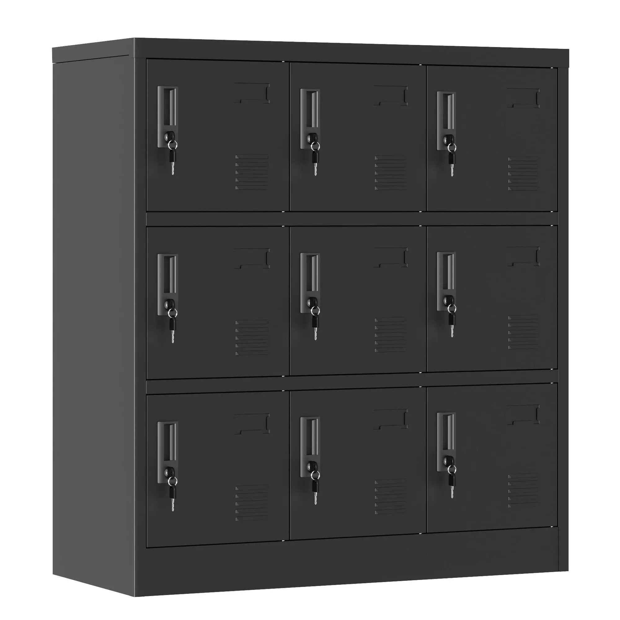 9 Door Employee Storage Locker With Card Slot, Lockers For Office, Gym, School, And Home - Black by Unique Piece Furniture