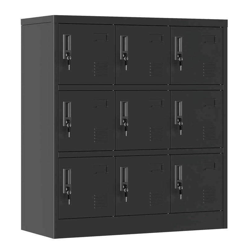 9 Door Employee Storage Locker With Card Slot, Lockers For Office, Gym, School, And Home - Black by Unique Piece Furniture