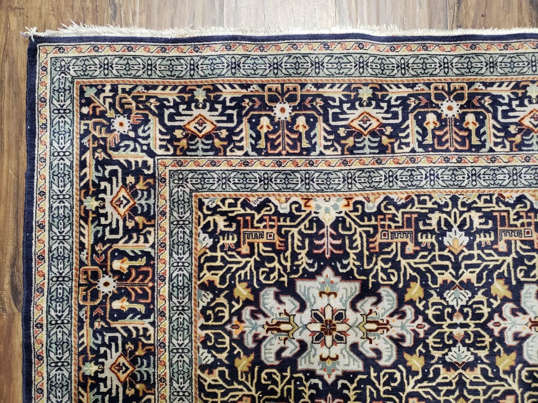 Navy Blue Persian Kashan Rug, Hand-Knotted, Wool, 4' 8" x 7' 4", Pair B by Jewel Rugs