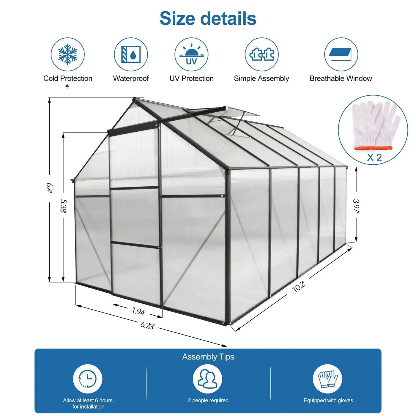 Polycarbonate house Raised Base And Anchor Aluminum Heavy Duty Walk-In houses For Outdoor Backyard In All Season by HouseOfZazla
