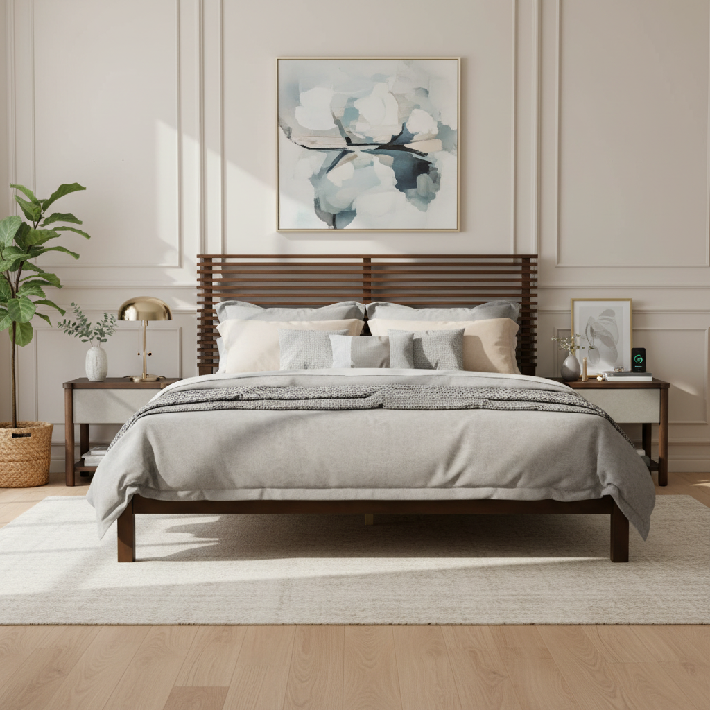 Premium Solid Wood Queen Size Platform Bed Frame by HouseOfZazla