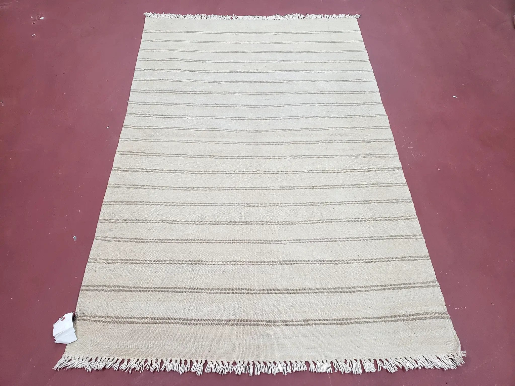 New Striped Turkish Kilim Area Rug 4x6 ft, Hand-Knotted, Wool, Light Gray, Earth Tone Decor, Flatweave Kilim, Two Toned Rug, Southwestern by Jewel Rugs