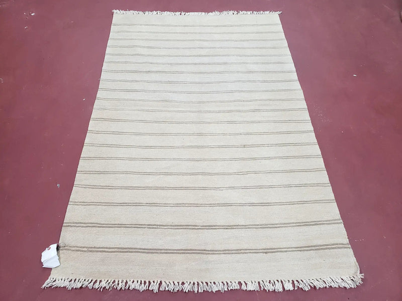 New Striped Turkish Kilim Area Rug 4x6 ft, Hand-Knotted, Wool, Light Gray, Earth Tone Decor, Flatweave Kilim, Two Toned Rug, Southwestern by Jewel Rugs