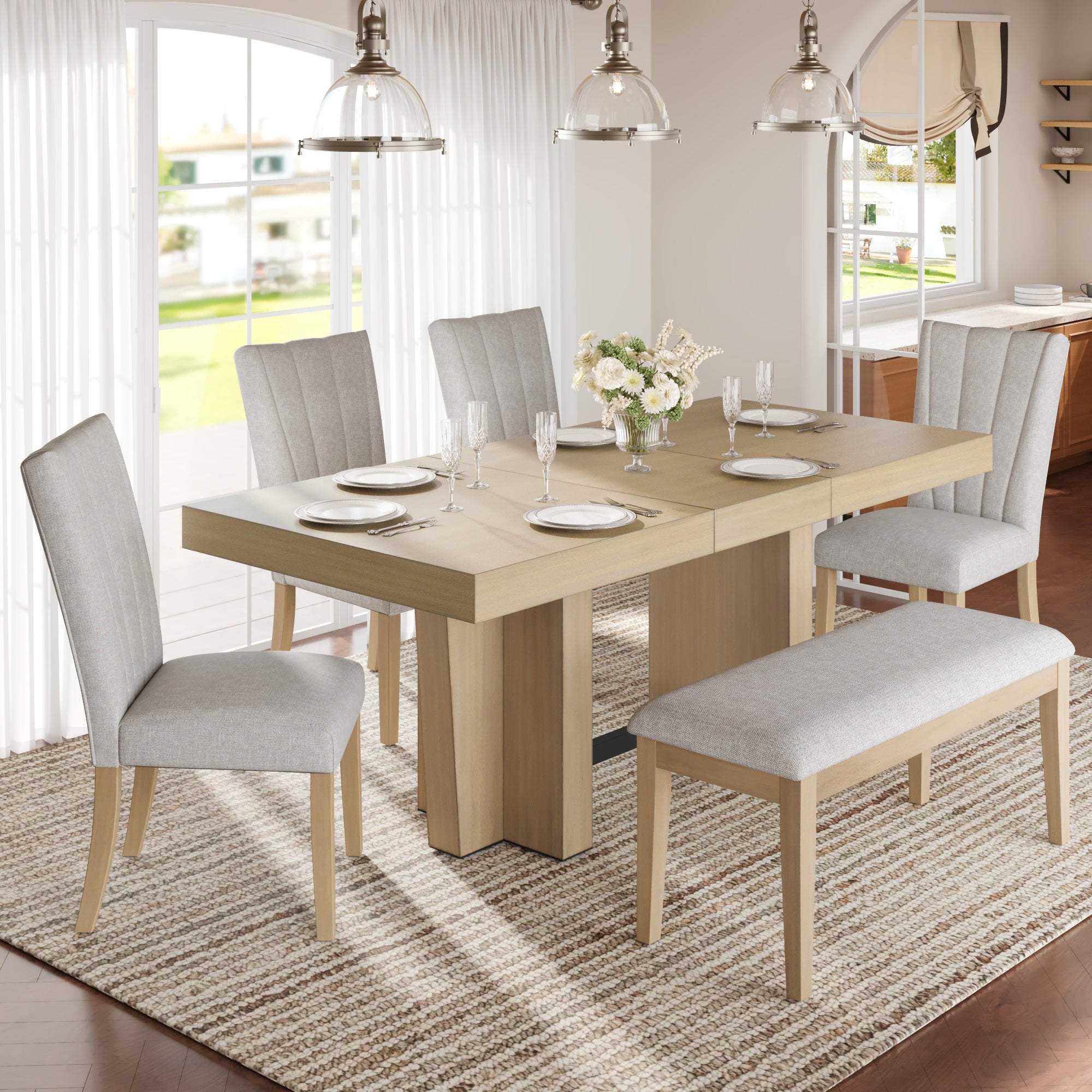 TOPMAX Farmhouse Extendable Wood Dining Table Set for 6 by HouseOfZazla