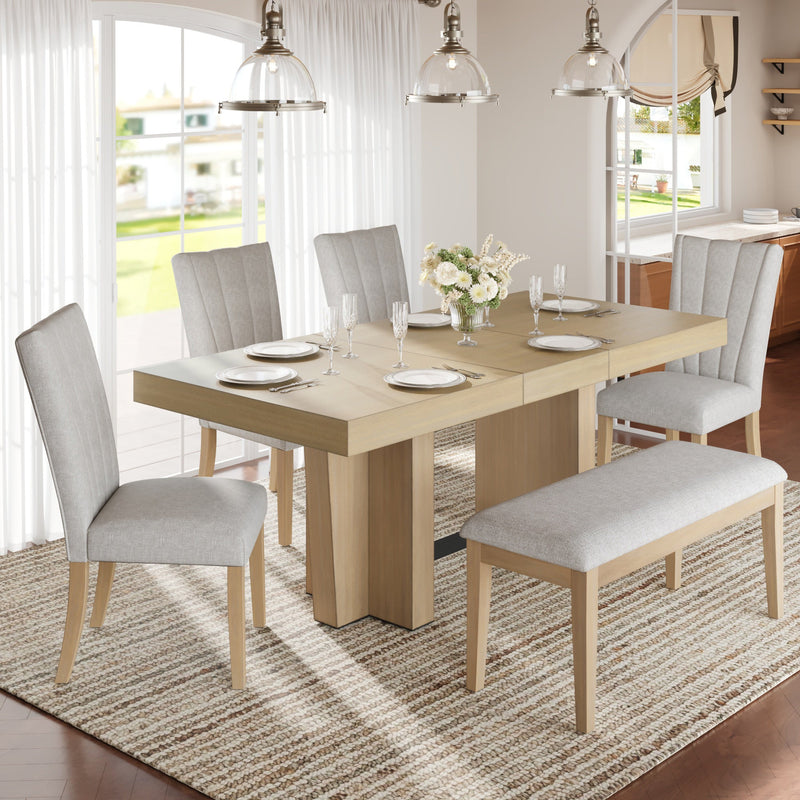 TOPMAX Farmhouse Extendable Wood Dining Table Set for 6 by HouseOfZazla