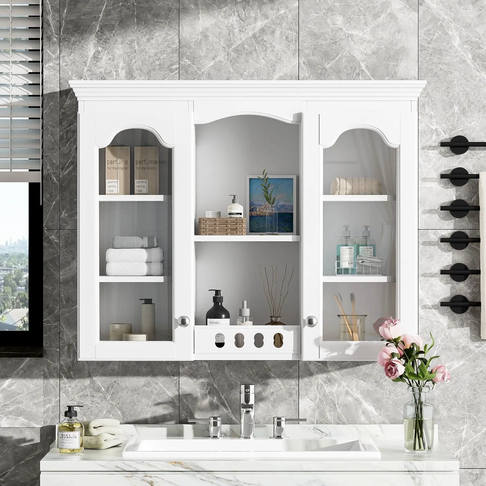 Wall-Mounted Medicine Cabinet With 2 Glass Doors, Adjustable Shelves - White by Unique Piece Furniture