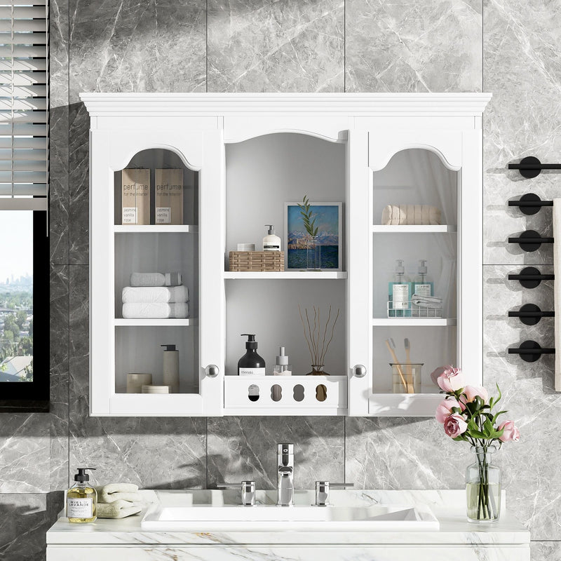 Wall-Mounted Medicine Cabinet with 2 Glass Doors and Adjustable Shelves - White, photo 3 of 4
