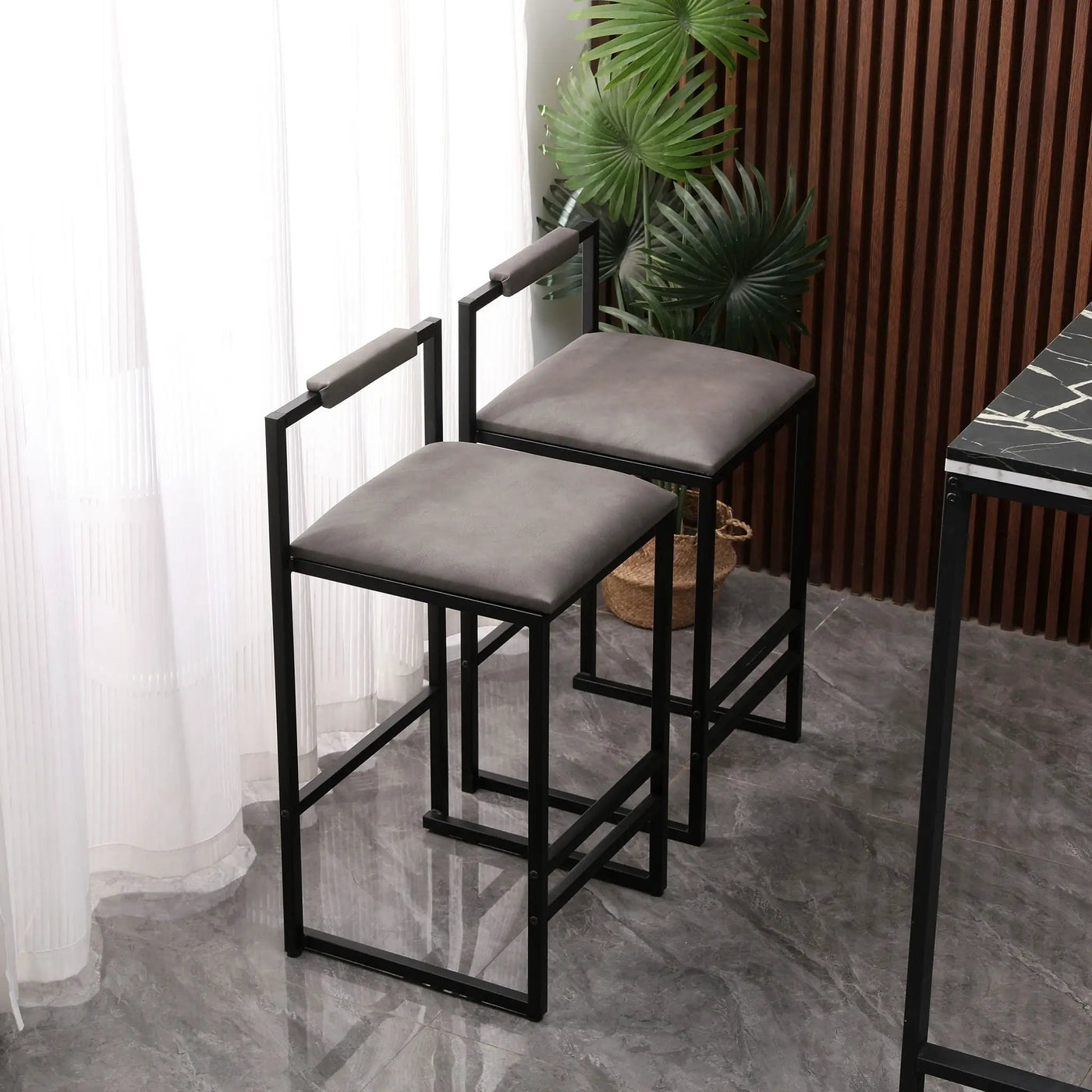 Elegant Bar Stool Set With Backrest And Footrest, Counter Height (Set of 2) by Unique Piece Furniture