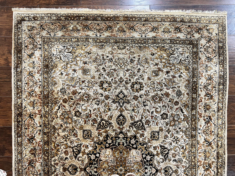 Persian Qum Silk Rug, Floral Medallion, Very Fine 60 Raj 475 KPSI, Handmade Hand Knotted Oriental Carpet, Silk on Silk by Jewel Rugs