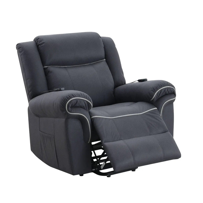 Domana - Polished Microfiber Power Nirion Recliner With Lift Heating Massage Chair - Dark Blue by Unique Piece Furniture