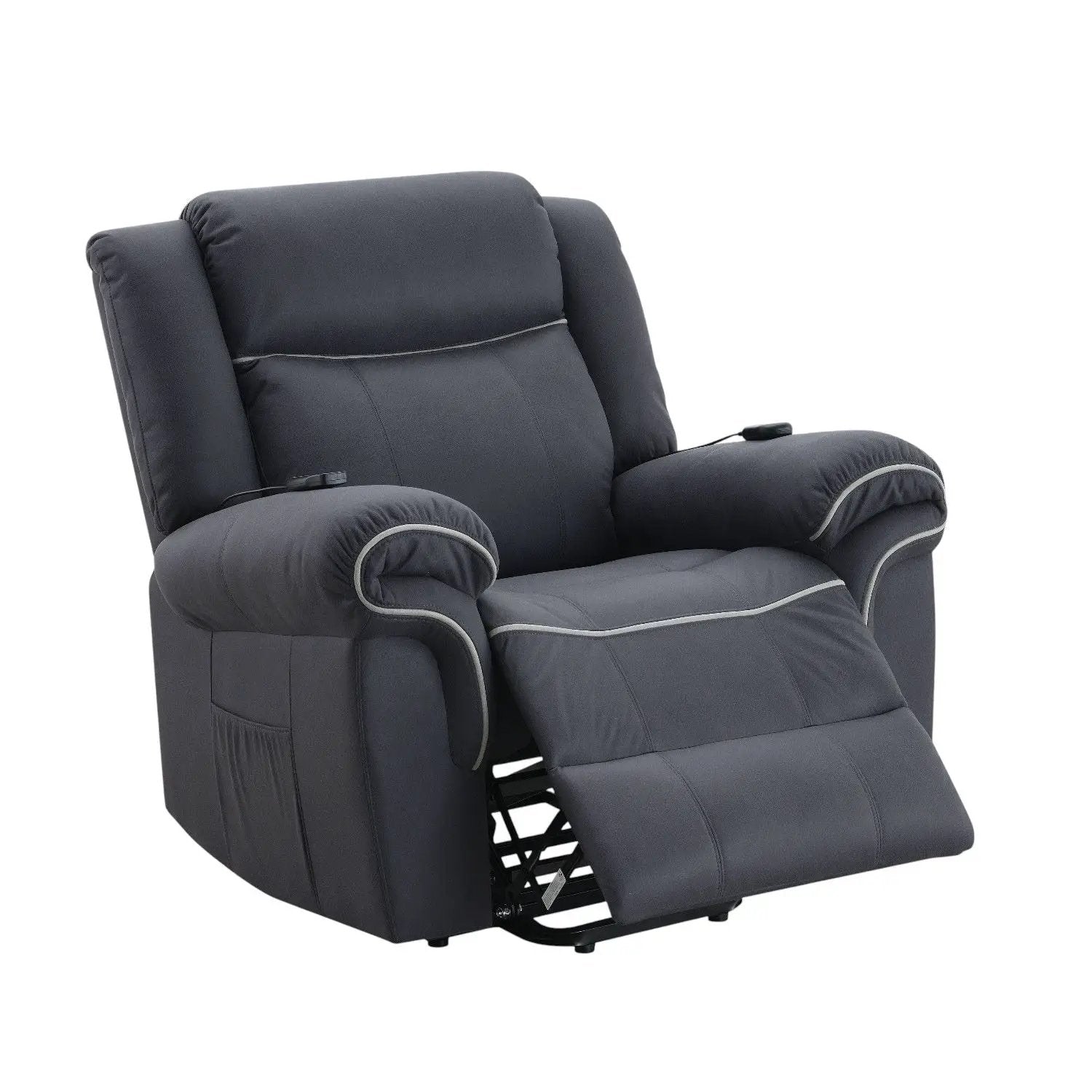 Domana - Polished Microfiber Power Nirion Recliner With Lift Heating Massage Chair - Dark Blue by HouseOfZazla