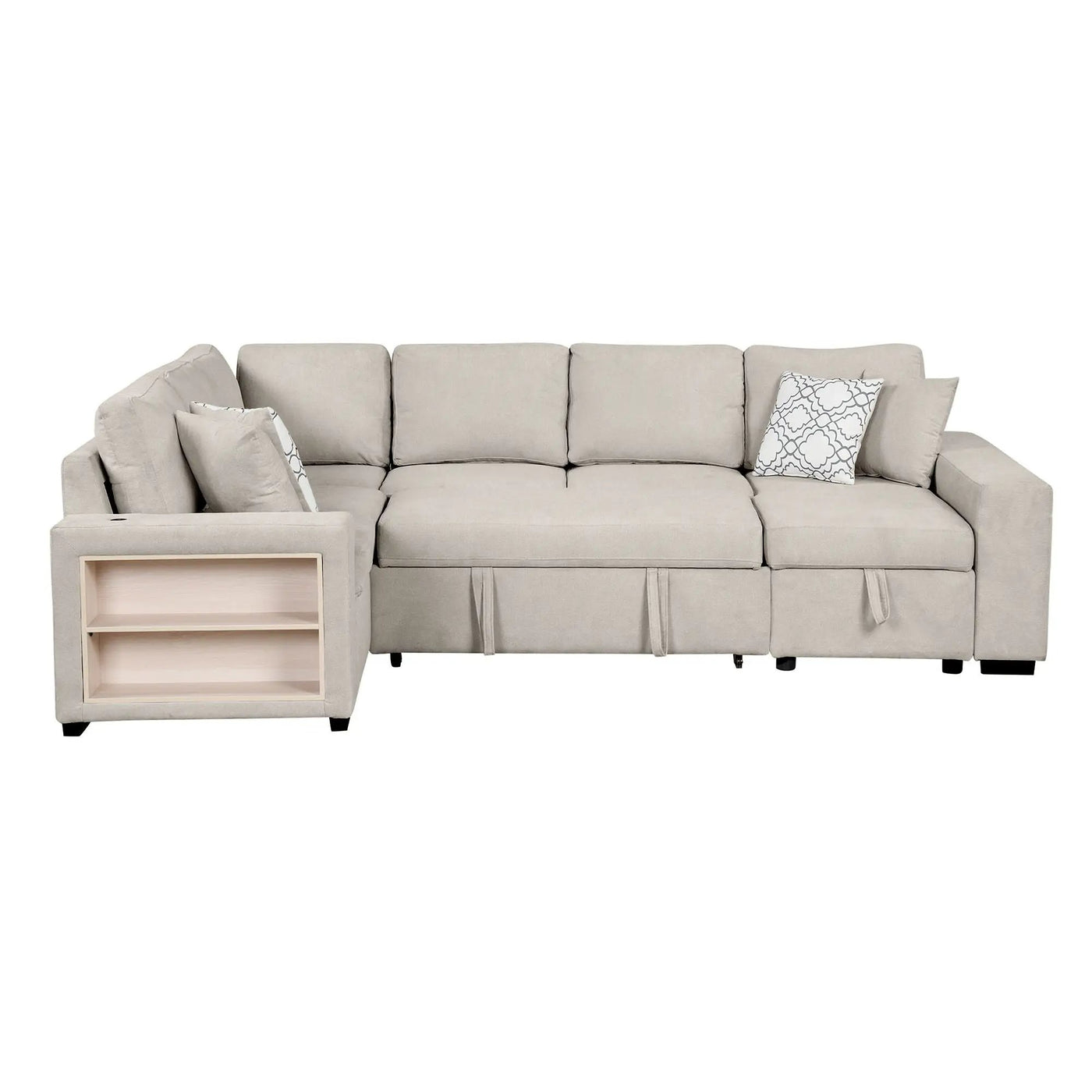 U-Shaped Sectional Sofa Pull-Out Sofa Bed With Two USB Ports, A Storage Chaise Lounge And Four Back Pillows For Living Room by HouseOfZazla
