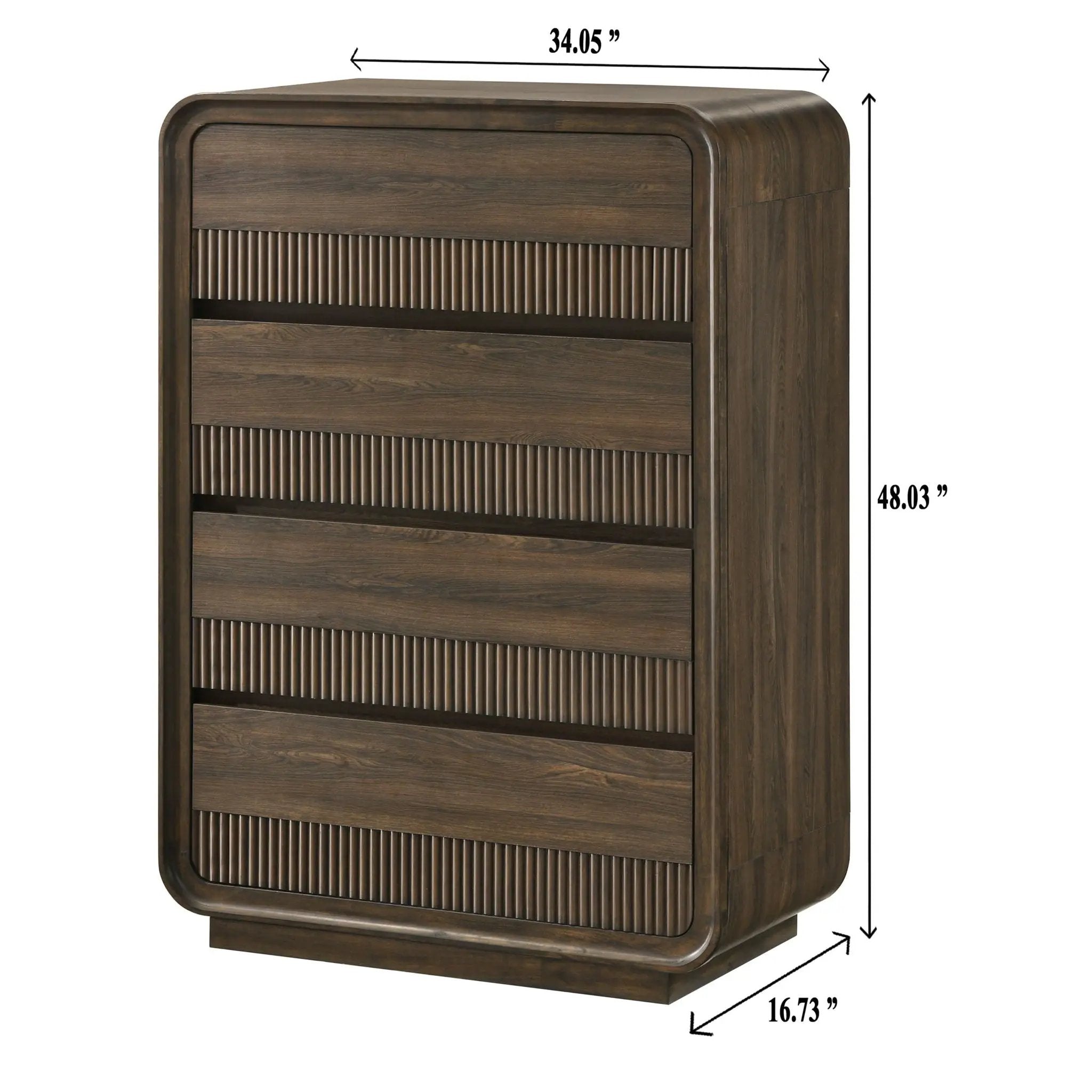 Flair Rounded Edges 1 Piece Chest, 5 Drawer Storage Bedroom Furniture - Brown by HouseOfZazla