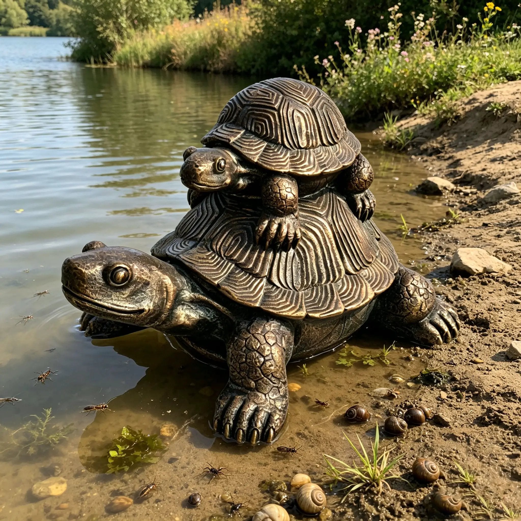 Vintage Bronze Stacked Turtle Statue by HouseOfZazla