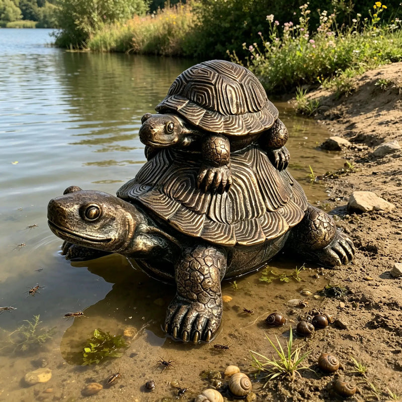 Vintage Bronze Stacked Turtle Statue by HouseOfZazla