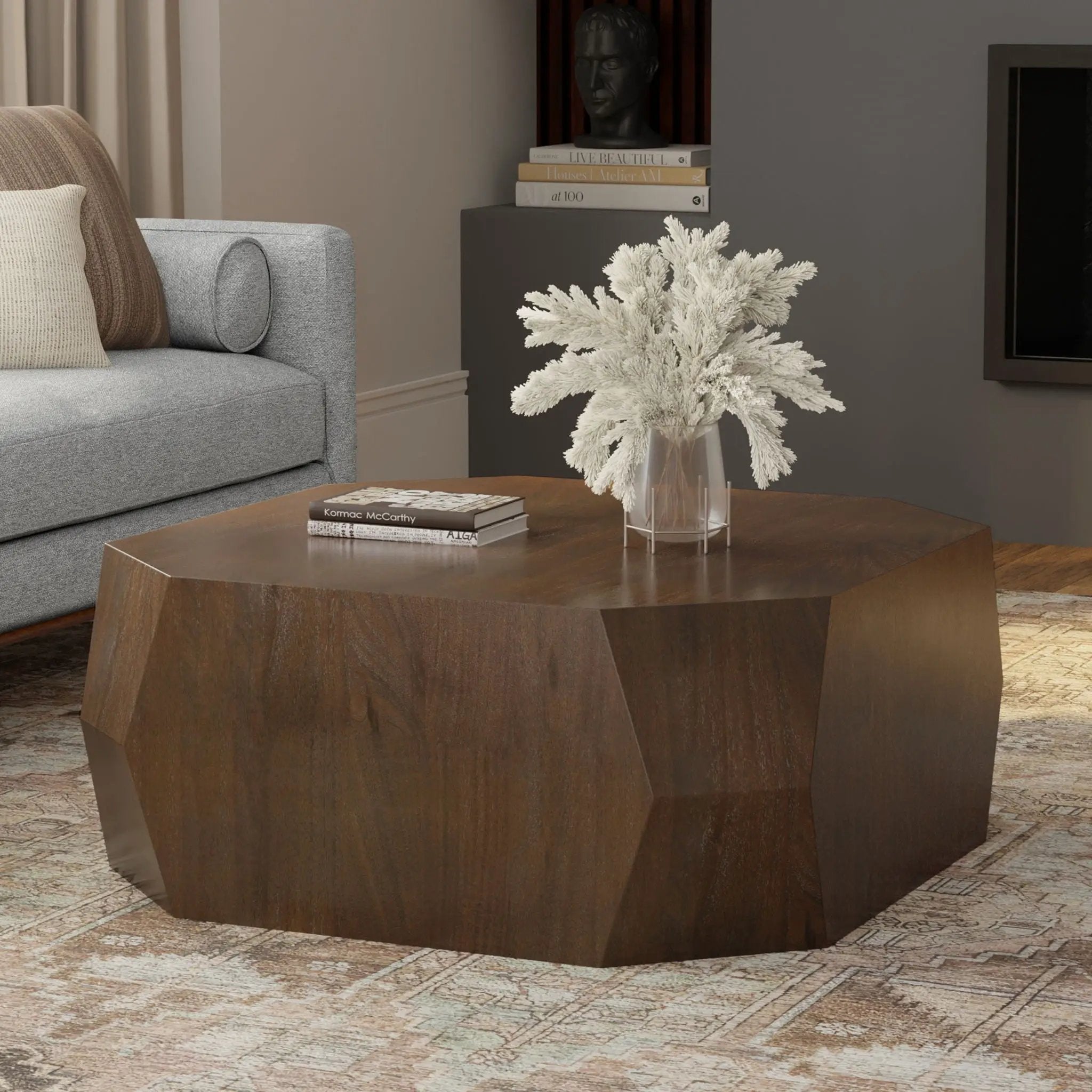 Eisley - Coffee Table With Geometric Design, - Walnut by HouseOfZazla