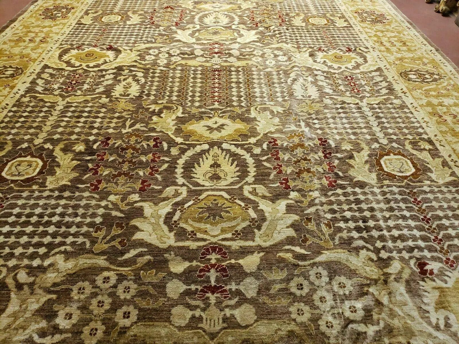 10' X 14' Handmade Pak Peshavar Chobi Agra Wool Carpet Coffee Brown Gold by Jewel Rugs